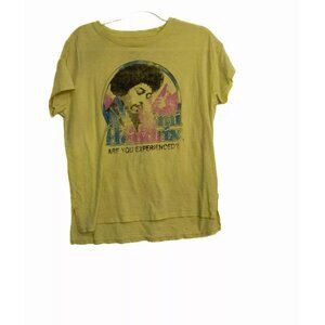 Authentic Hendrix Womens Yellow Polycotton Graphic Tee Pullover Short Sleeve M